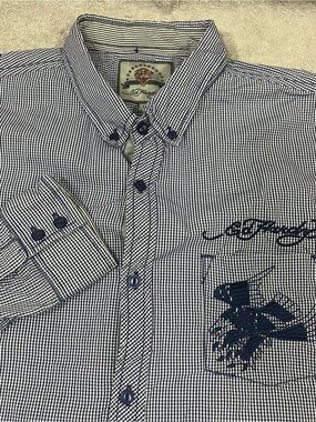 Ed Hardy Long Sleeve Button Front Shirt Gingham Check Mens Large Embroidered